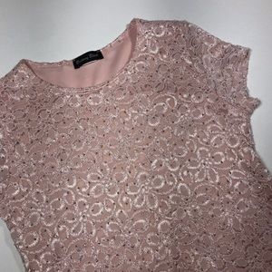 Brittany Black Pink Glitter lace Top